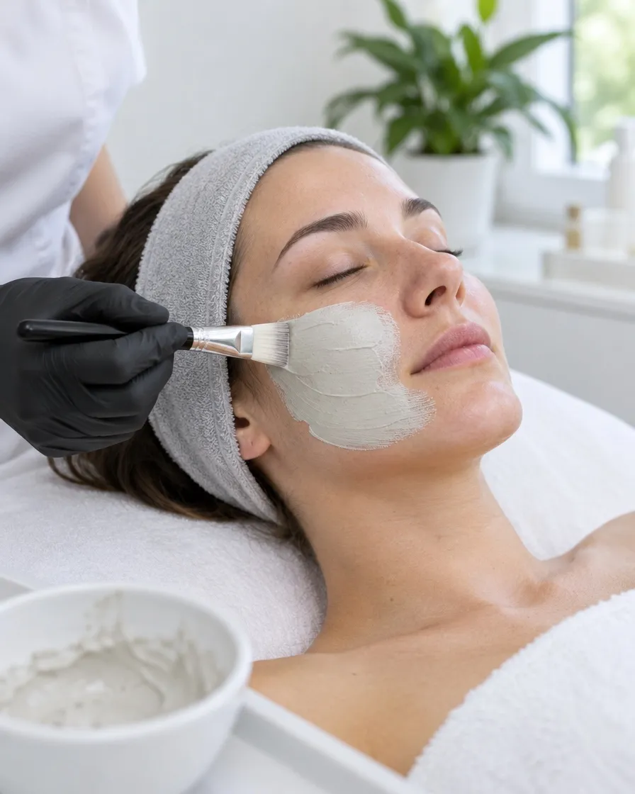 Pflegende Maske wird mit dem Pinsel aufgetragen